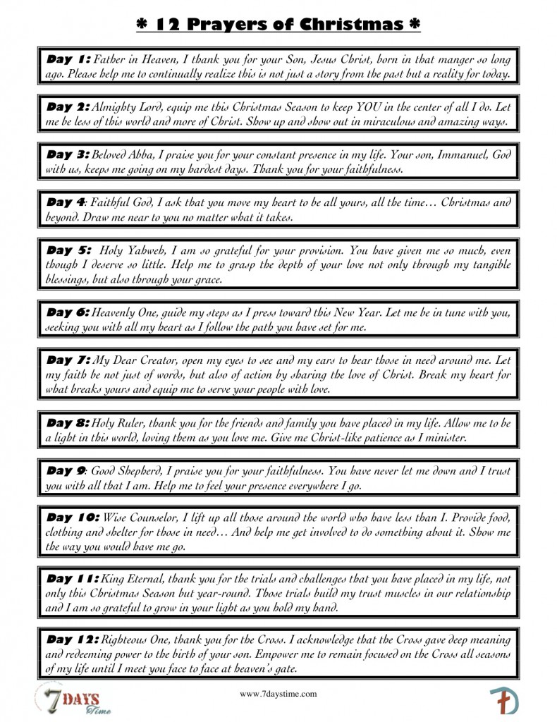 12 Prayers of Christmas Printable